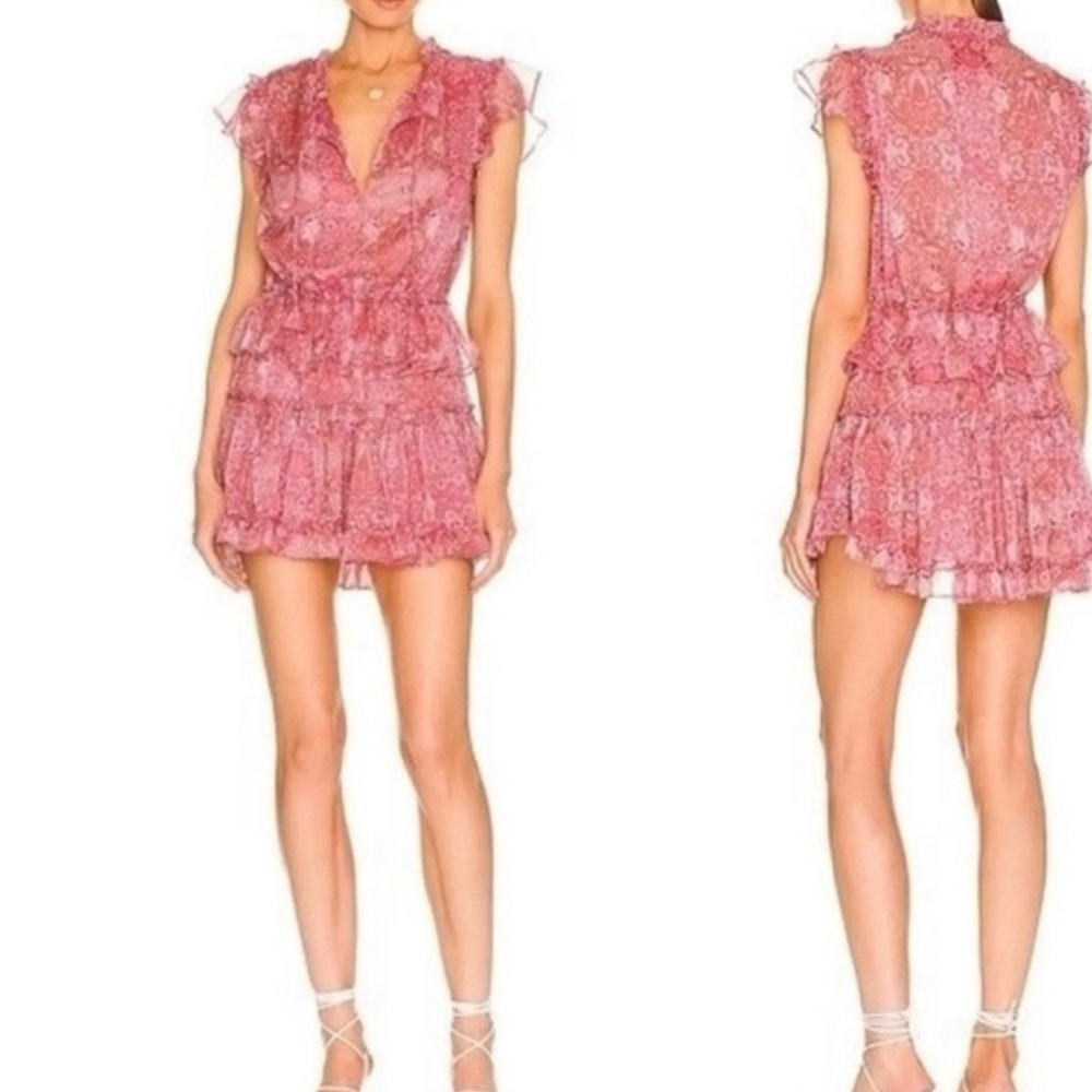 Misa Los Angeles Pink Ruffle Mini Dress